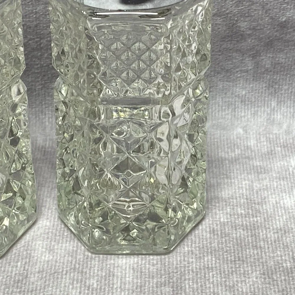 Vintage Wexford Pressed Glass Salt & Pepper Shakers With Chrome Plastic Tops